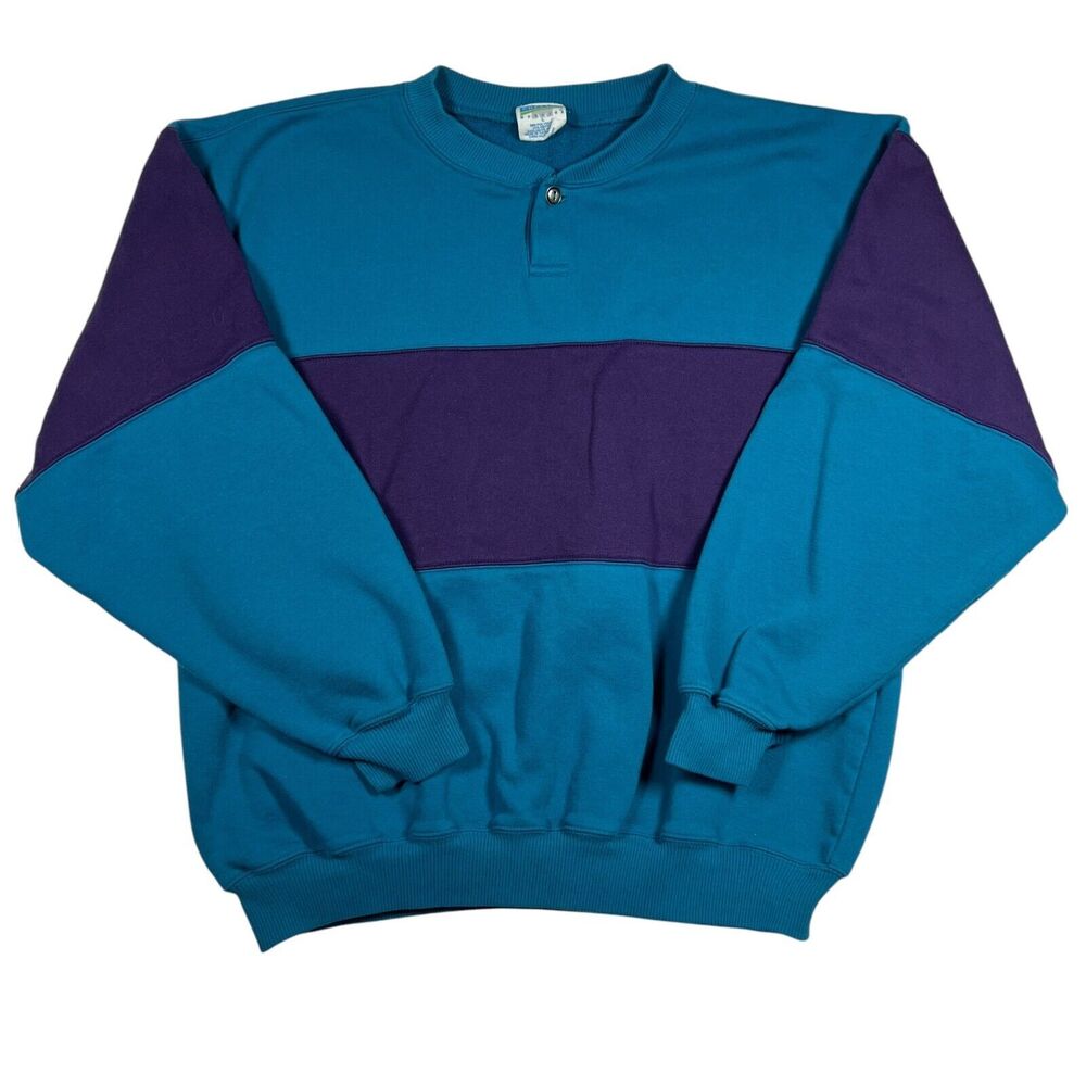 Mervyns Cheetah Mens Sweatshirt Large Rugby Color Block Crew Neck 90s Retro